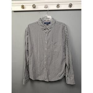 Bowery‎ & Broome Button Front Shirt Mens XL Black White Plaid Check Casual